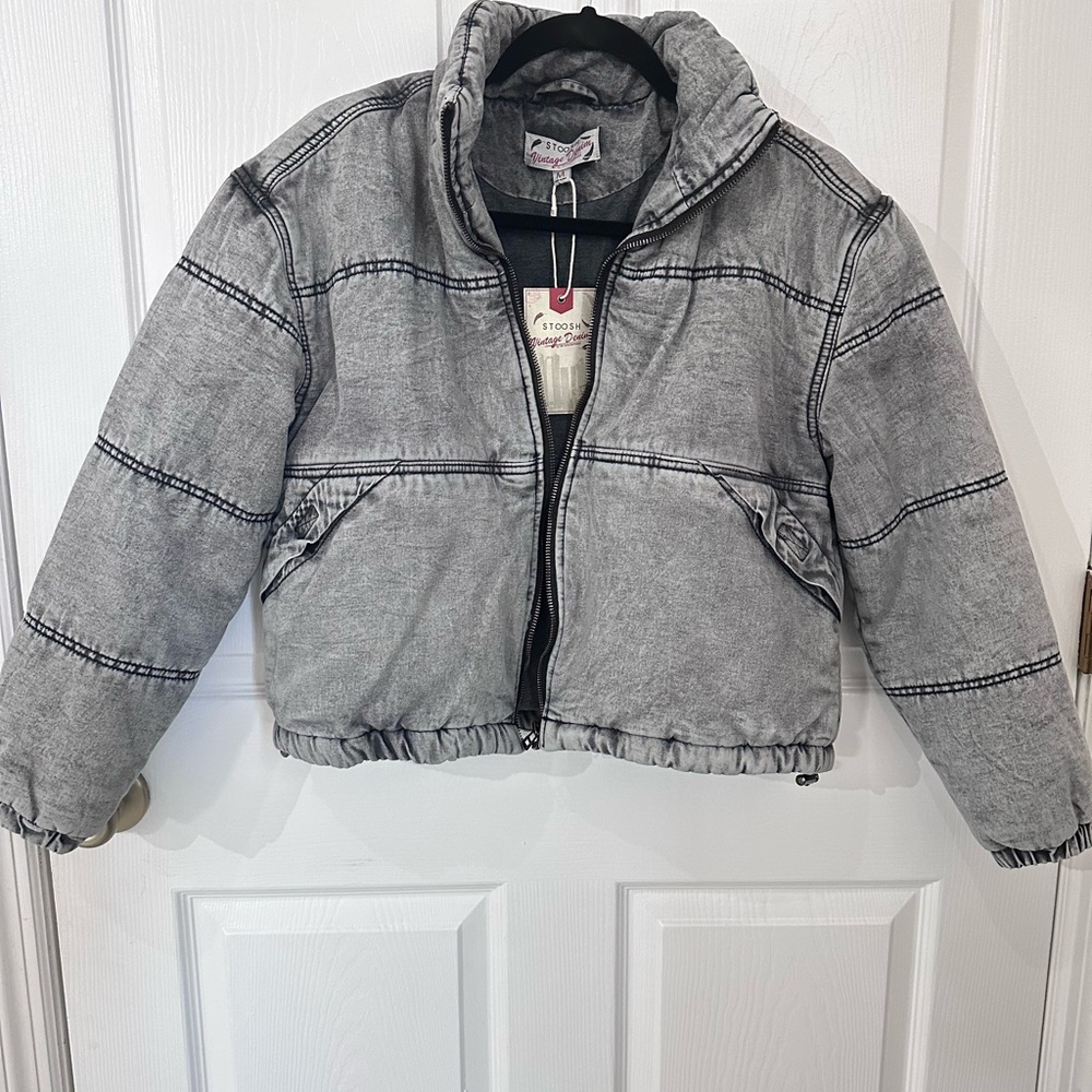 Stoosh Gray Puffer Jacket with High Collar